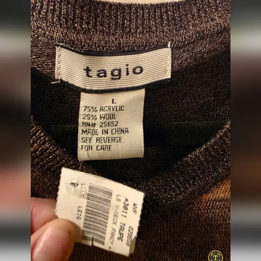 Tagio Men's Wool Brown Checkered Sweater Preppy Size L NWT Classic Casual